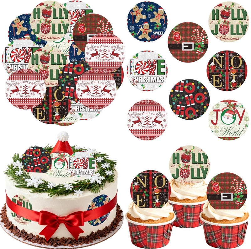 Fyeoxle 36PCS Edible Noel Cupcake Toppers Wafer Paper Merry Christmas HoHoHo Cupcake Picks for Christmas Theme New Year Party Baby Shower Birthday Supplies - Image 1